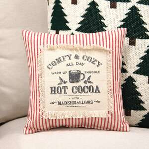 Comfy & Cozy All Day Red Ticking Stripe Pillow, 10" Sq. 19163;