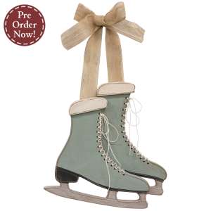 38196 Distressed Wooden Blue Ice Skates with Burlap Bow, 2 Set