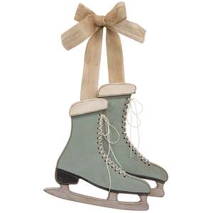 38196 Distressed Wooden Blue Ice Skates with Burlap Bow, 2 Set;