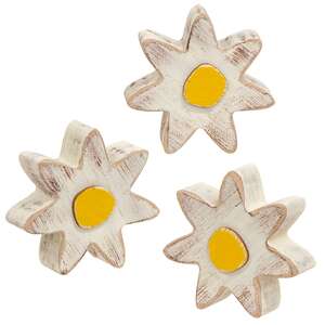 3 Set - Distressed Chunky Wooden White Daisy Sitters