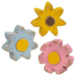 3 Set - Distressed Chunky Wooden Spring Flower Sitters