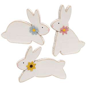 Distressed White Wood Flower Bunny - 3 Asstd.