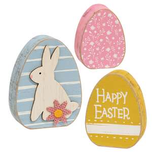 3 Set - Distressed Wood Happy Easter Bunny Chunky Sitters