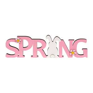 Pink Spring & Bunny Cutout Wood Sitter