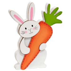 Standing Bunny with Big Carrot Wooden Sitter