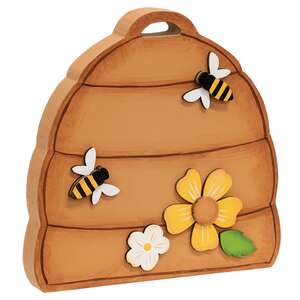Bees & Flowers Wooden Beehive Sitter