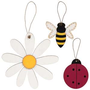 3 Set - Ladybug Bee & Daisy Ornaments