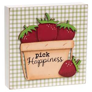 Pick Happiness Strawberries Layered Box Sign