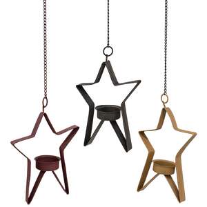 Hanging Tealight Metal Stars, 3 Asstd.