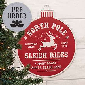 North Pole Sleigh Rides Christmas Bulb Metal Sign 65359