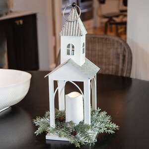 White Metal Church Pillar Lantern 91163;