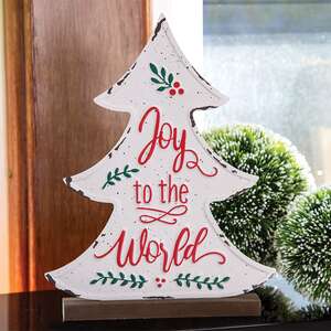 Joy to the World Distressed Metal Christmas Tree on Base 91168;