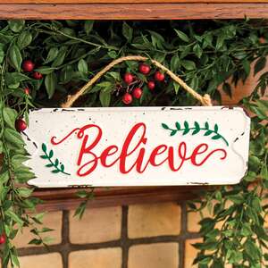 Distressed Metal "Believe" Street Sign Hanger;