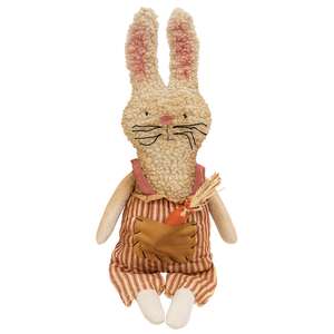 Stuffed Grungy Ticking Stripe Bunny with Carrot Pocket;