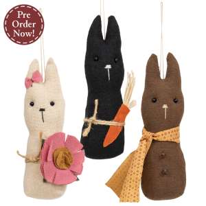 3 Set - Stuffed Primitive Baby Bunny Hangers #CS39156