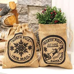 North Pole Air Mail Burlap Bag, 2 Asstd. HAC2425;