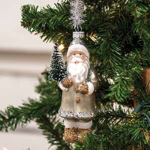 Vintage Silver and Gold Glass Santa Ornament SR2324485;