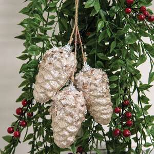 Champagne Glitter Hanging Pinecone Trio SR240064;