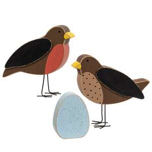 3 Set - Chunky Wood Robin & Egg Sitters