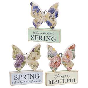 2 Set - Vintage Floral Butterfly & Block Sitters - 3 Asstd.