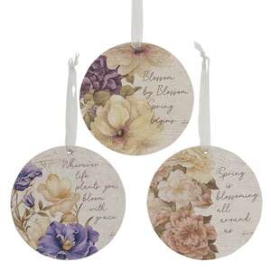 Blossoming Words Vintage Round Ornament, 3 Assstd. 38272;