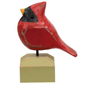Carved Chunky Wood Male Cardinal on Base