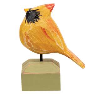 Carved Chunky Wood Female Cardinal on Base