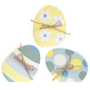 Dots & Stripe Wooden Easter Egg Sitter with Jute Bow - 3 Asstd.