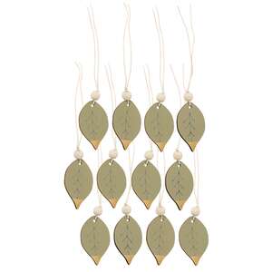 12 Set - Gold-Tipped Wooden Leaf Tags