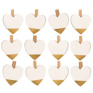 12 Set - Wooden Gold Tipped Heart Clips