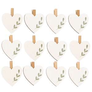 12 Set - Wooden Leaf Sprig Heart Clips