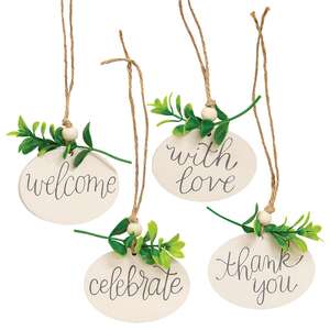 Wooden Oval Floral Love Tag - 4 Asstd.