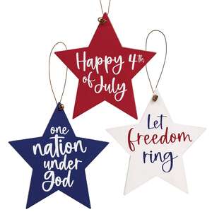 Fourth of July Wooden Star Ornament - 3 Asstd.