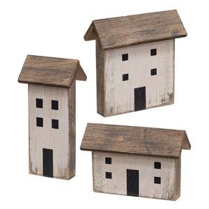 Distressed Gray Wooden Primitive House Sitter - 3 Asstd.