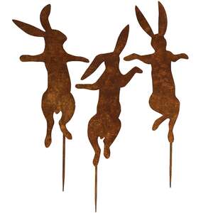 Rusty Metal Dancing Bunny Yard Stakes, 3/Set 70189;