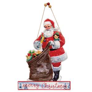 Merry Christmas Santa Distressed Metal Hanger - 60483;