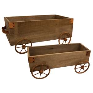 Natural Wooden Wagons with Rusty Wheels, 2/Set - HAC2457;