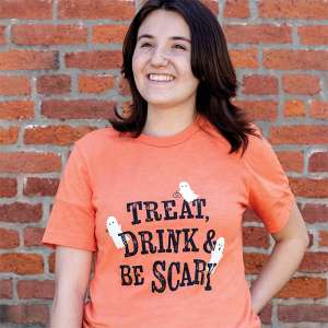 Treat Drink & Be Scary T-Shirt - Heather Orange L165