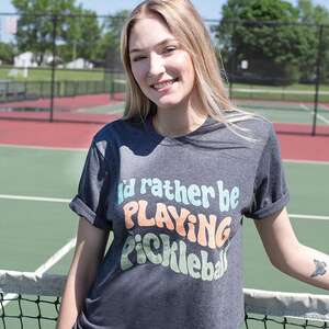 I'd Rather Be Playing Pickleball T-Shirt - Heather Dark Gray;