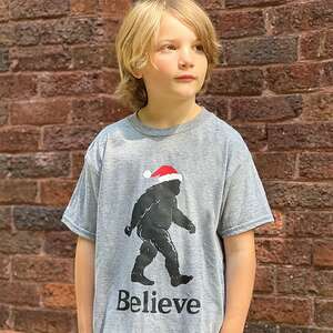Believe Santa Bigfoot Youth T-Shirt - Heather Graphite L181Y;