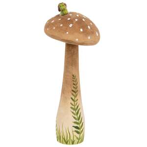 Wooden Hand Painted Mushroom Sitter with Snail 7.5"H