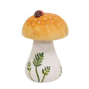 Wooden Hand Painted Spotted Mushroom Sitter with Ladybug