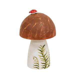 Wooden Hand Painted Mushroom Sitter with Ladybug