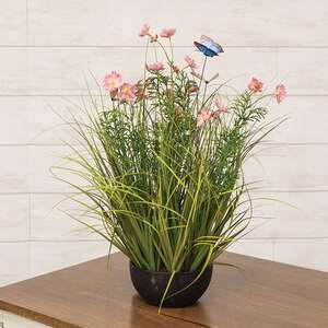 Potted Pink Cosmos w/ Onion Grass & Butterflies 18445;