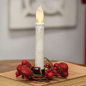 Red Glitter Heart & Berries Candle Ring, 2" ;