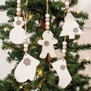 Beaded Wooden Stitched Snowflake Christmas Ornaments, 5/Set 38104;