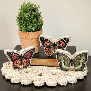 Watercolor Chunky Wood Butterfly Sitter, 3 Asstd. 38231;