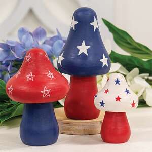 Wooden Americana Mushroom Sitters - 3/Set 38323;
