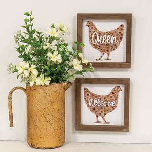 Welcome Queen Floral Chicken Framed Sign, 2 Asstd. 38443;