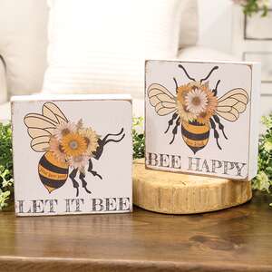 Bee Happy Floral Bee Box Sign, 2 Asstd. 38447;
